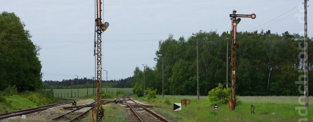 Signale und Gleise im Bahnhof Wierzbno