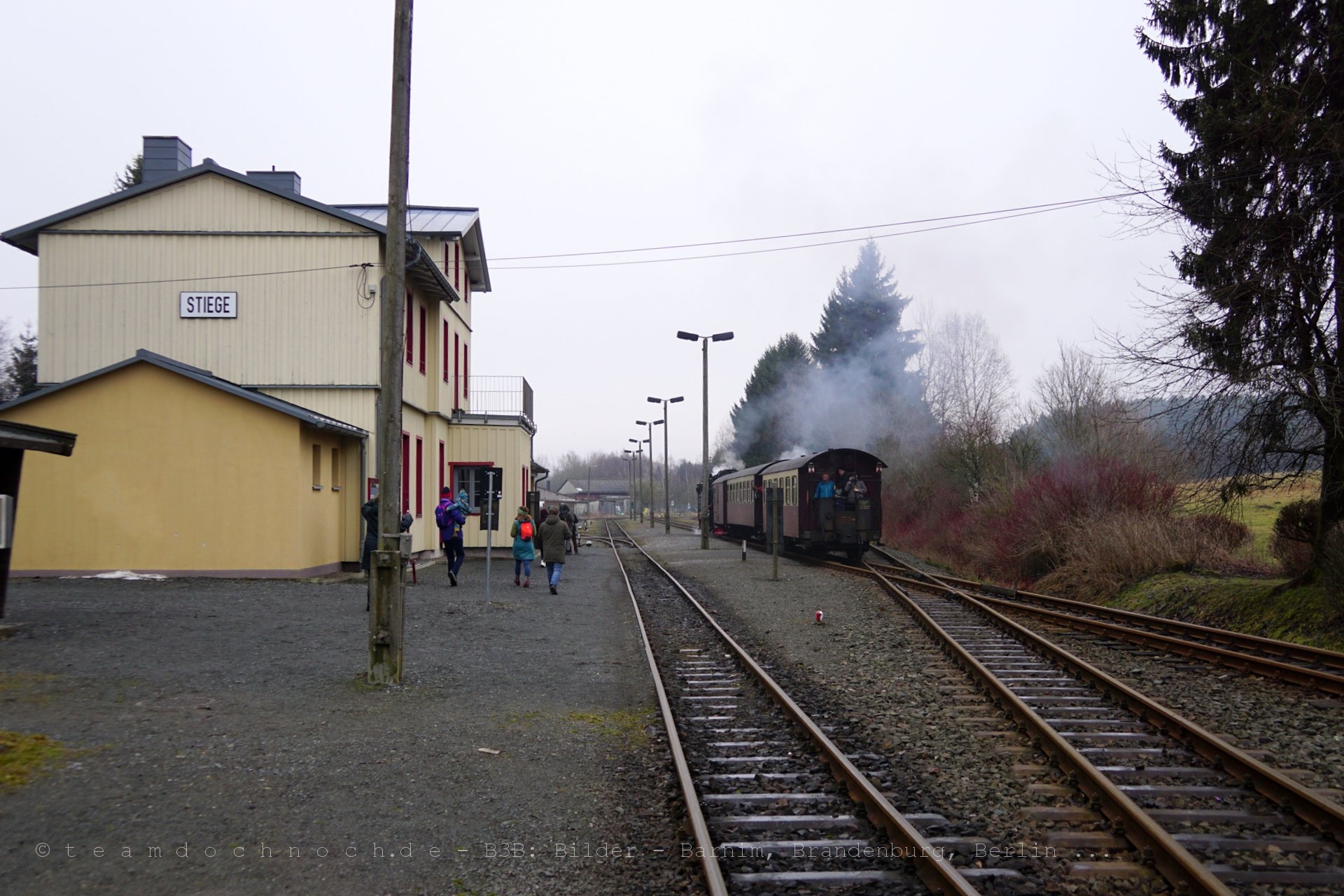 Bahnhof Stiege mit Dampfzug