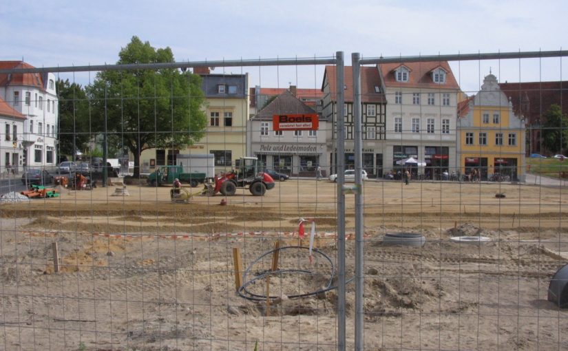 Bauarbeiten auf dem Marktplatz Eberswalde